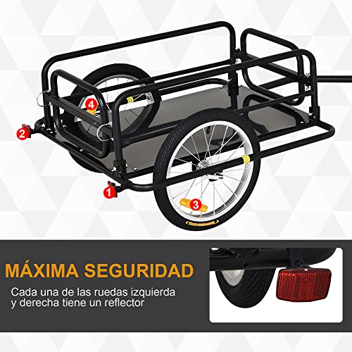 Pawhut Remolque de Bicicleta para Carga 50kg Carga de Equipaje Marco de Acero Ligero con Reflectores