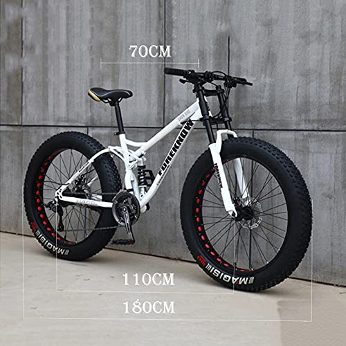 PBTRM 26" Bicicleta Montaña, 21/24/27 Velocidades Fat Tire Road Bicycle Beach/Snow Bike, Marco Acero Alto Carbono Doble Suspensión Completa Doble Freno Disco Horquilla,C,21"