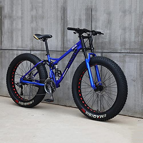 PBTRM 26" Bicicleta Montaña, 21/24/27 Velocidades Fat Tire Road Bicycle Beach/Snow Bike, Marco Acero Alto Carbono Doble Suspensión Completa Doble Freno Disco Horquilla,C,21"