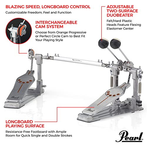 Pearl P-932 - Pedal Doble de Bombo con Leva Intercambiable, Cromo