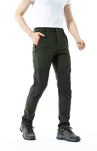 PECTNK Los Pantalones al Aire Libre de los Hombres Que Son de Fleece Impermeable de cáscara Blanda 815A Ejercito Verde L