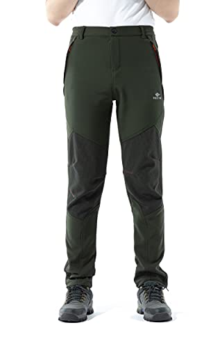 PECTNK Los Pantalones al Aire Libre de los Hombres Que Son de Fleece Impermeable de cáscara Blanda 815A Ejercito Verde L