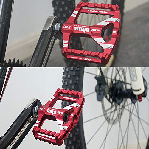 Pedal Bicicleta Montaña,Bestine 9/16" Aleación Aluminio Ultraligero Antideslizante Bicicletas Carretera MTB Pedales para Montar ai Aire Libre (Red)