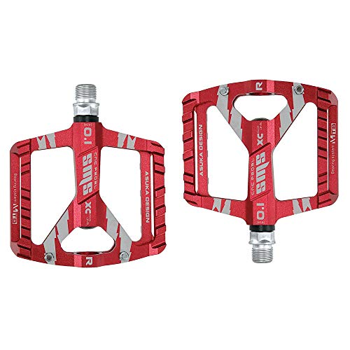 Pedal Bicicleta Montaña,Bestine 9/16" Aleación Aluminio Ultraligero Antideslizante Bicicletas Carretera MTB Pedales para Montar ai Aire Libre (Red)