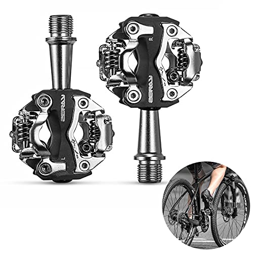 Pedal MTB Pedales Bicicleta Montaña Pedales de Ciclismo Pedal SPD de Doble Plataforma con Autobloqueo Pedales Ciclismo Montaña Multiusos Rosca 9/16"para Bicicleta BMX MTB Spin Trekking (Negro)