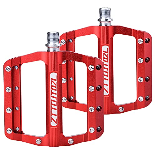 Pedales Bicicleta, 9/16" Aluminio Antideslizante Pedales Ciclismo Durable, Antideslizante Pedal para BMX MTB Bicicleta de Montaña (Rojo)