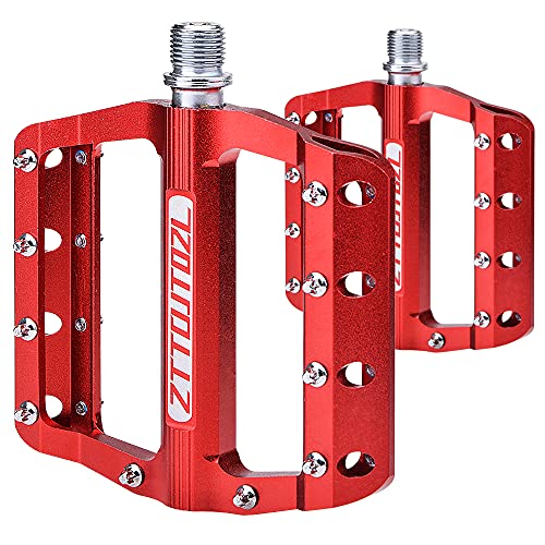 Pedales Bicicleta, 9/16" Aluminio Antideslizante Pedales Ciclismo Durable, Antideslizante Pedal para BMX MTB Bicicleta de Montaña (Rojo)