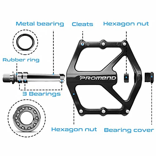 Pedales Bicicleta Montaña, Pedales Bicicleta con 3 Cojinetes Sellados, Superficie Antideslizante de Alta Resistencia, Rosca de 9/16", Pedales de Bicicleta con Eje de CR-Mo para Ciclismo de Montaña