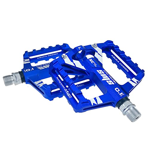 Pedales de bicicleta, pedales de bicicleta de carretera con excelente agarre, pedales ergonómicos ligeros para bicicleta, pedales de MTB impermeables y a prueba de polvo, pedales de aluminio ( Blue )