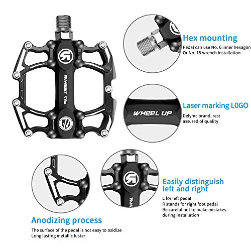 Pedales de plataforma para bicicleta de montaña (9/16 pulgadas, aleación de aluminio, eje de rodamiento sellado para bicicleta de montaña, BMX, accesorios de carretera, bicicletas con textura