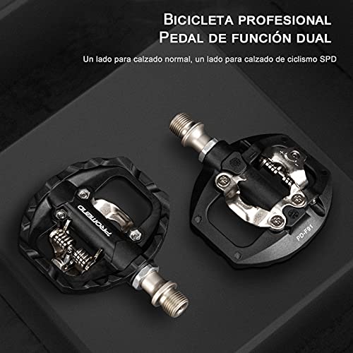 Pedales Mixtos MTB compatibles con Shimano SPD automáticos - Pedales de Bicicleta de Montaña de Liberación Rápida con Calas, Fibra de Nailon Ligera Aleación de Aluminio, para MTB BMX E-Bike, 9/16"