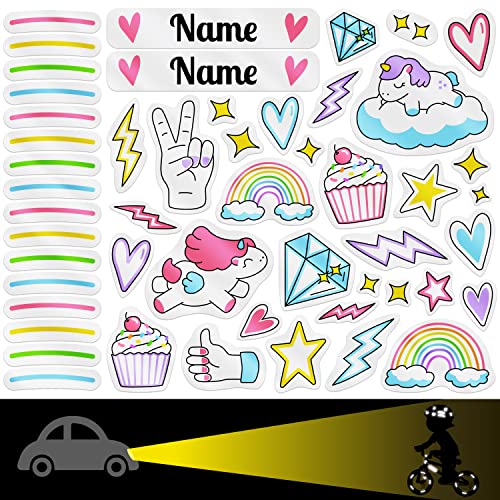 Pegatinas Reflectantes para Bicicleta con Nombre. 51 Etiquetas de Vinilo Reflectante Adhesivo Personalizadas con Dibujos Infantiles para Bicicleta, patinetes, Cascos y Accesorios de niños