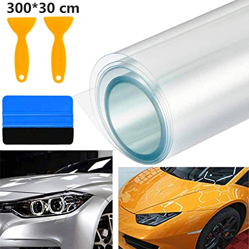 Película de Vinilo Transparente Protectores para Pintura de Coche, 300 x 30cm Foil Adhesivo Autoadhesiva, Película de Protección Autoadhesiva Pintura para Coche Bicicleta Motocicleta, sin Burbujas