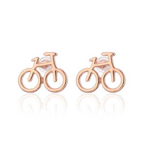 Pendiente de botón para mujer, Pendiente de bicicleta Pendiente de chica Stud Plata Plata Oro Rosa Pendiente de acero inoxidable pequeño (Oro rosa)