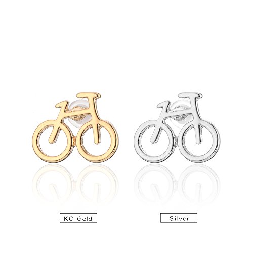 Pendiente de botón para mujer, Pendiente de bicicleta Pendiente de chica Stud Plata Plata Oro Rosa Pendiente de acero inoxidable pequeño (Plateado)