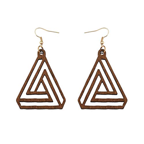 Pendientes de gota de madera natural tallados a mano con diseño geométrico de vectores abstractos