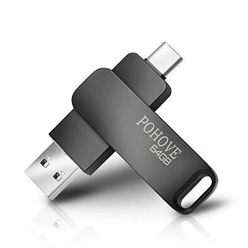 Pendrive 64 GB 3.0, Tipo C Memoria USB 64GB Metal Pen Drive USB C Memoria Flash USB Stick 64GB para Smartphones Android, Windows, Android, PC, Tabletas etc (Negro)