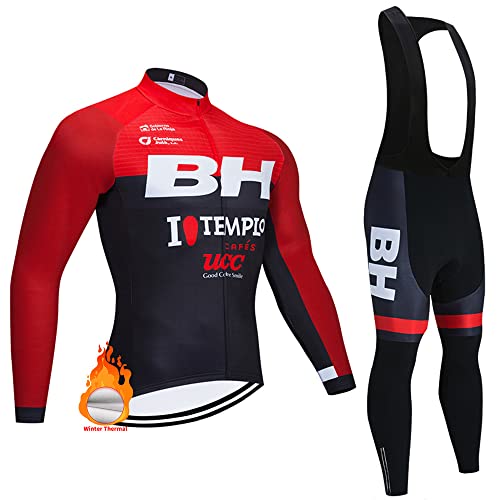 PENGFEICI Invierno de Lana Térmica Conjunto Manga Larga Maillot de Ciclismo, Hombre Ropa de Ciclismo y Culotes Pantalones de Ciclismo para Bicicleta, para Bicicleta de Carretera y MTB