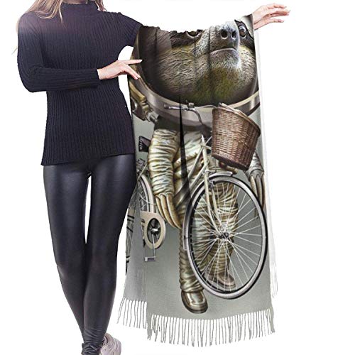 Perezoso con mi bicicleta a lo largo de la divertida bufanda de cachemir de viaje para mujeres y hombres, ligero, unisex, a la moda, bufandas suaves de invierno con flecos