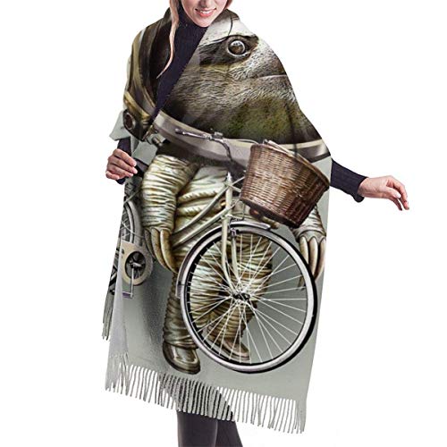 Perezoso con mi bicicleta a lo largo de la divertida bufanda de cachemir de viaje para mujeres y hombres, ligero, unisex, a la moda, bufandas suaves de invierno con flecos