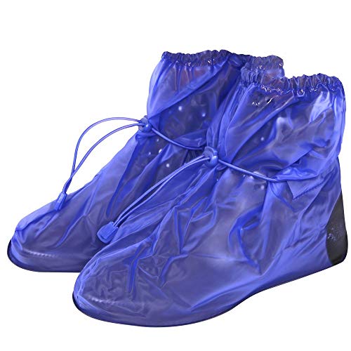 PERLETTI Cubrecalzado Impermeable de PVC - Resistente y Reutilizable - con Suela Antideslizante - galochas para Lluvia, Nieve y Fango - Modelo bajo - Azul (M (40-42), Azul)