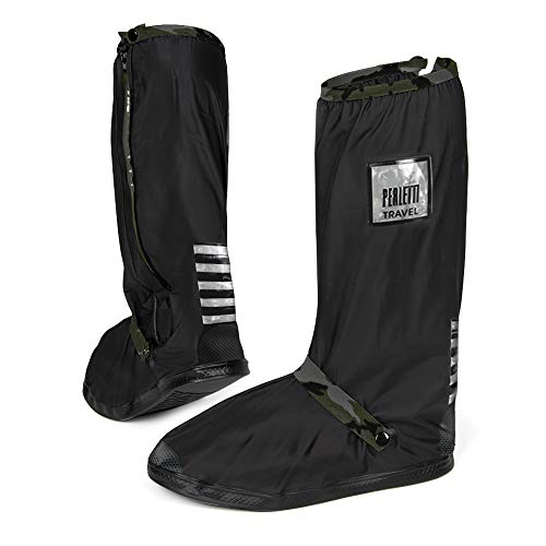 PERLETTI - Cubrecalzados Impermeables Negros Altos - Cubrezapatillas Reflectantes Antideslizantes - Galochas Lluvia Nieve - Protectores Zapatos PVC Resistentes y Reutilizables (L 43/45, Camuflaje)