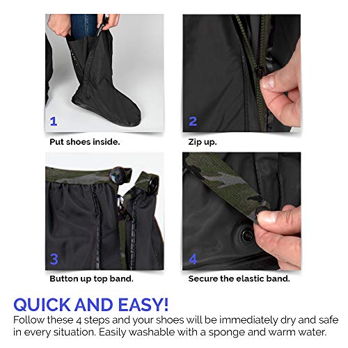 PERLETTI - Cubrecalzados Impermeables Negros Altos - Cubrezapatillas Reflectantes Antideslizantes - Galochas Lluvia Nieve - Protectores Zapatos PVC Resistentes y Reutilizables (M 40/42, Camuflaje)