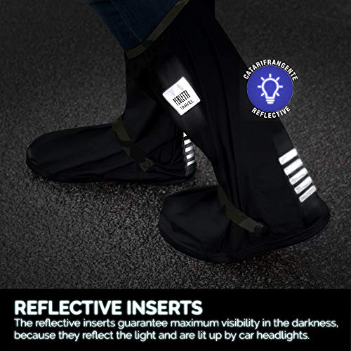 PERLETTI - Cubrecalzados Impermeables Negros Altos - Cubrezapatillas Reflectantes Antideslizantes - Galochas Lluvia Nieve - Protectores Zapatos PVC Resistentes y Reutilizables (S 36/39, Camuflaje)