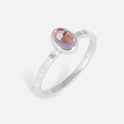 Pernille Corydon Anillo para mujer – Shine Purple anillo con superficie desigual y amatista engarzada en lila – plata de ley 925 – tamaño 52/55, 16,5 mm, Plata de ley.,