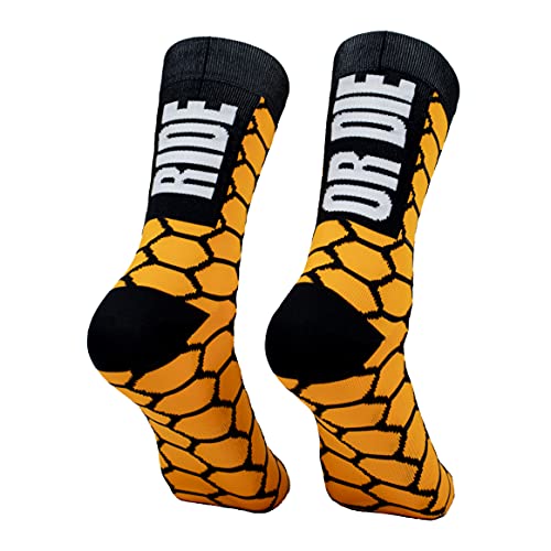 PERRO LOCO CLOTHES Calcetines compresivos de Ciclismo con Refuerzo en prepuntera. Edición Limitada. (Ride OR Die Naranja, 37-39)