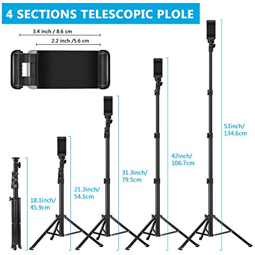 PEYOU Trípode para Móvil, 53'' Palo Selfie Trípode Bluetooth para GoPro, Aluminio Aleación, 360°Rotación, Inalámbrico Remoto, Trípode para Móvil para iPhone 13, 12 Pro MAX,11,Samsung S21,Xiaomi