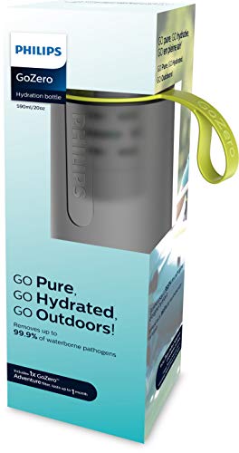 Philips - AWP2722 - Botella Filtro de Agua Go Zero Active, Modelo Adventure, Elimina el cloro y mejora el sabor, Libre de BPA, 600 ml, Gris