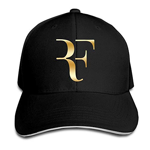 Pimkly Gorra para hombre,Gorras Beisbol Roger Federer Gold Logo Flex Baseball Cap Black