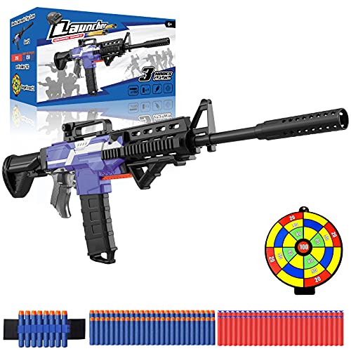 Pistola Juguete Eléctrica con Clip de 12 Dardos, M416 Blaster Automático Grande para Nerf Flechas con 100 Espuma Balas, 3 Modos de Disparo, USB Recargable, Regalo Juego al Aire Libre para Niño Adulto