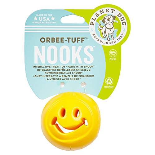 Planet Dog Orbee-Tuff Nooks - Juguete con dispensador de recompensas para perros - Smiley amarillo