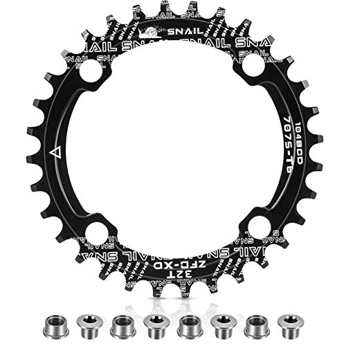 Plato 104 BCD 32T 34T 36T 38T Anillo de Cadena Simple Ancho Estrecho con 4 Piezas de Tornillos de Piñón para Bicicletas de Carretera, Bicicletas de Montaña, Bicicleta BMX MTB (Negro, 32T)