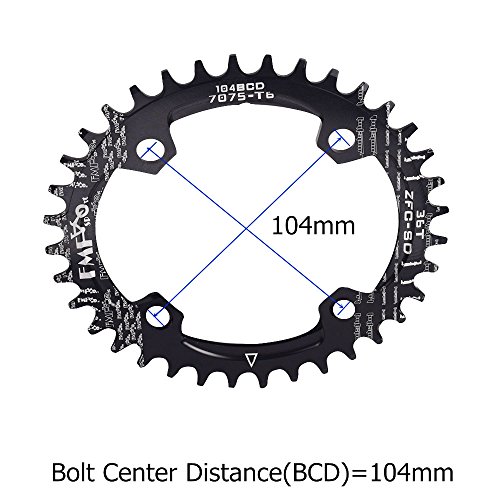 Plato para bicicleta de Upanbike, diseño estrecho y ancho, forma ovalada, plato único BCD, 104 mm, 32/34 y 36 dientes, color negro, tamaño 34T