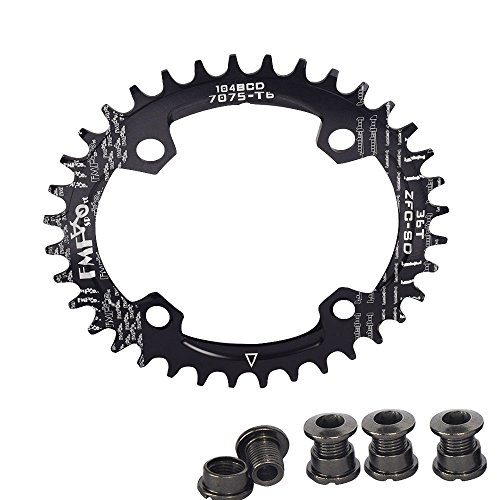 Plato para bicicleta de Upanbike, diseño estrecho y ancho, forma ovalada, plato único BCD, 104 mm, 32/34 y 36 dientes, color negro, tamaño 34T