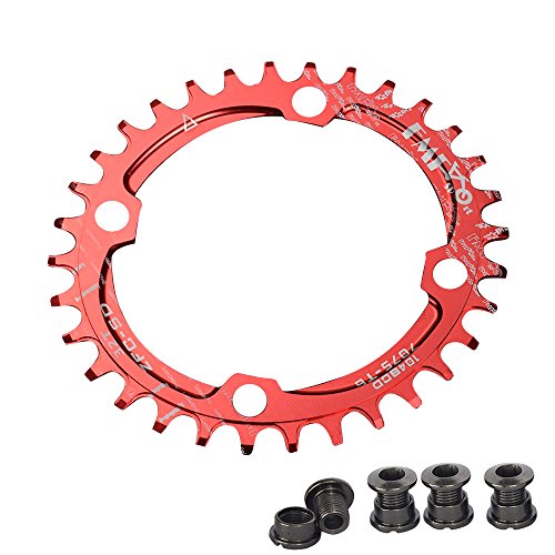 Plato para bicicleta de Upanbike, diseño estrecho y ancho, forma ovalada, plato único BCD, 104 mm, 32/34 y 36 dientes, rojo, 32T