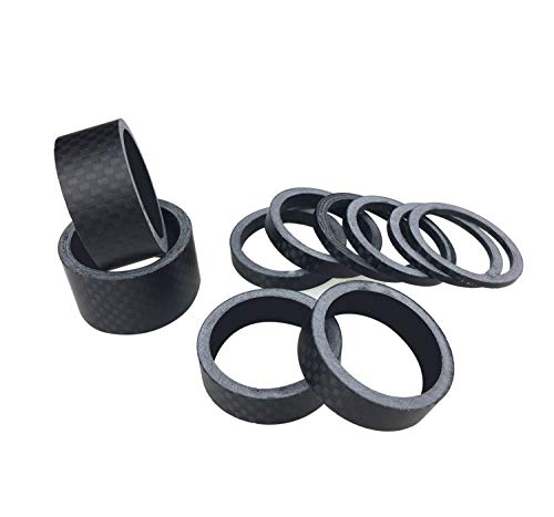 PLATT Auriculares Espaciadores, 10 Piezas Fibra de Carbono Completa Bicicleta Espaciador para Bicicleta de Carbono 1 1/8" Espaciadores para la Bici