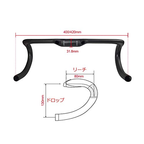 PLATT Manillar Carretera Carbono,Ultraligero Bicicleta Drop Bar 31.8mm enrutamiento Interno Manillar Bici 3K Mate Negro 400/420/440mm