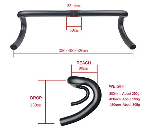 PLATT Manillar para Bicicleta de Carretera de aleación de Aluminio 25.4MM/31.8MM Ligero Curva Bar 380/400/420MM (25,4mm, 400MM)