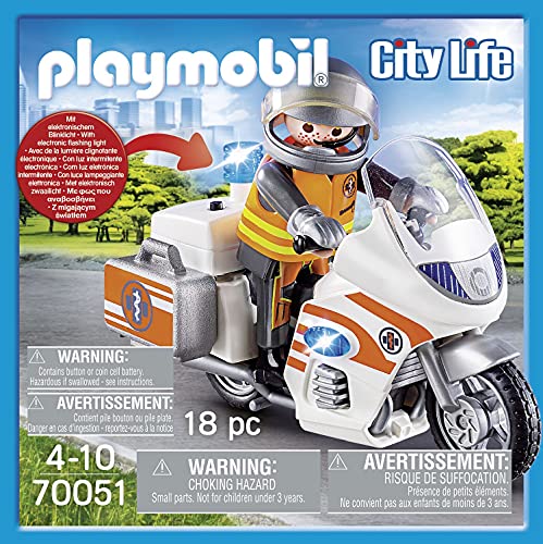 PLAYMOBIL - City Life - Moto de Emergencias Conjunto de Figuras, Multicolor (70051)