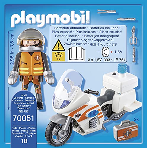 PLAYMOBIL - City Life - Moto de Emergencias Conjunto de Figuras, Multicolor (70051)