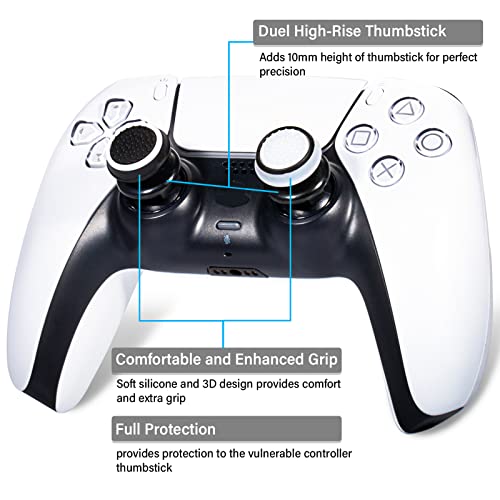 Playrealm FPS Thumbstick Grip Agarres para el Pulgar Extensor Y Impresión Caucho Silicona Apretón Cubrir 2 juegos para Controlador PS5 Dualsenese y PS4 (Negro+Claro)