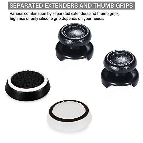 Playrealm FPS Thumbstick Grip Agarres para el Pulgar Extensor Y Impresión Caucho Silicona Apretón Cubrir 2 juegos para Controlador PS5 Dualsenese y PS4 (Negro+Claro)