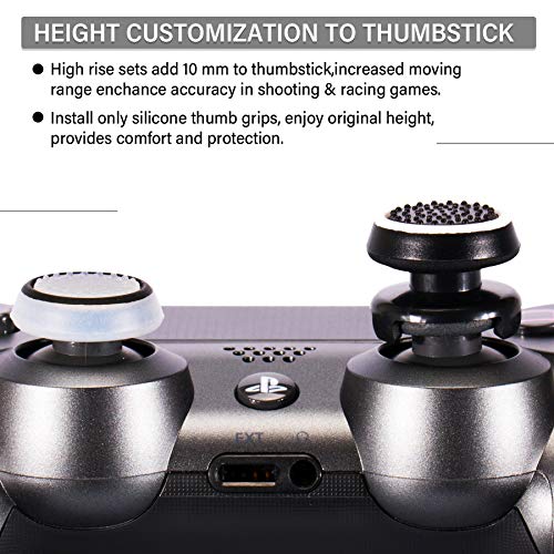 Playrealm FPS Thumbstick Grip Agarres para el Pulgar Extensor Y Impresión Caucho Silicona Apretón Cubrir 2 juegos para Controlador PS5 Dualsenese y PS4 (Negro+Claro)