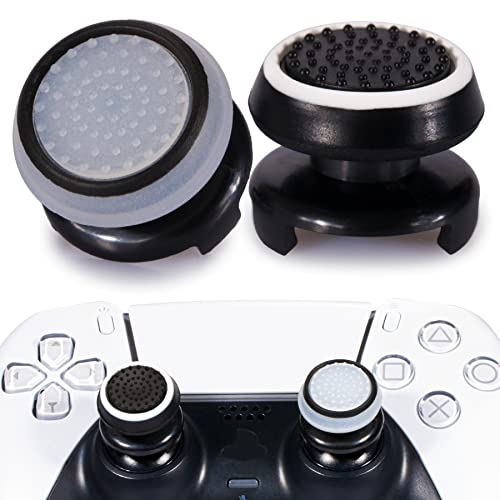 Playrealm FPS Thumbstick Grip Agarres para el Pulgar Extensor Y Impresión Caucho Silicona Apretón Cubrir 2 juegos para Controlador PS5 Dualsenese y PS4 (Negro+Claro)