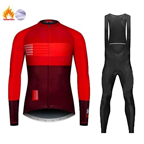 Polar Térmico de Invierno Maillot de Ciclismo, Ropa de Bicicleta MTB para Hombre con Pantalones con Pechera de Gel 9D Cálidos (Color : A, Talla : XS)