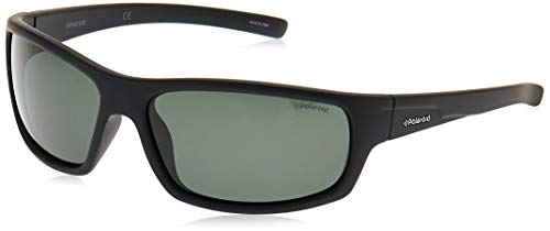 Polaroid P8411S - Gafas de sol rectangulares para hombre, 63 mm, Negro / Verde Polarizado